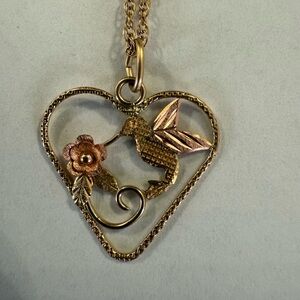 Elegant Gold and Rose Hummingbird Heart Necklace
